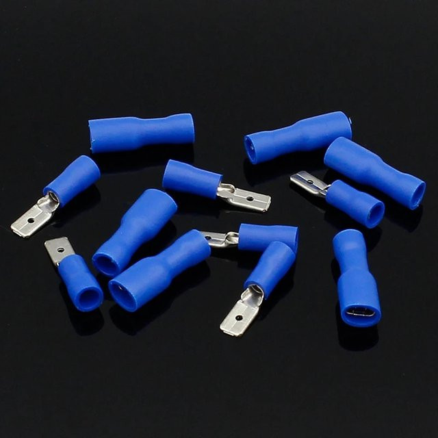 ELECAPITAL Crimp-Klemmen Set mit isolierten Flachsteckern blau, 25 Paar (50 Stück), 4,8 mm Steckweite - Bild 1