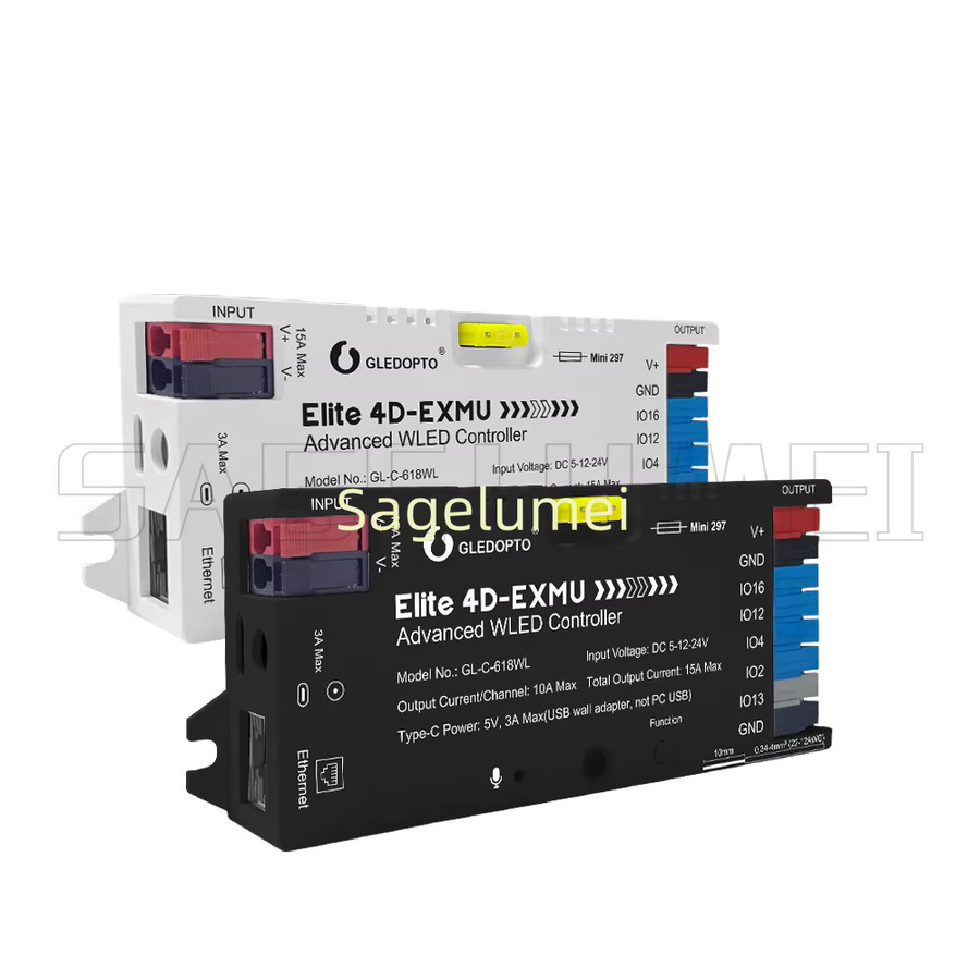 GLEDOPTO Elite Series Peak Work GL-C-618WL Digitaler Lichtstreifen-Controller mit 4-Wege-Ausgang, ESP32 Ethernet, WLED, Mikrofon und UART, 20A, Weiß - Bild 4