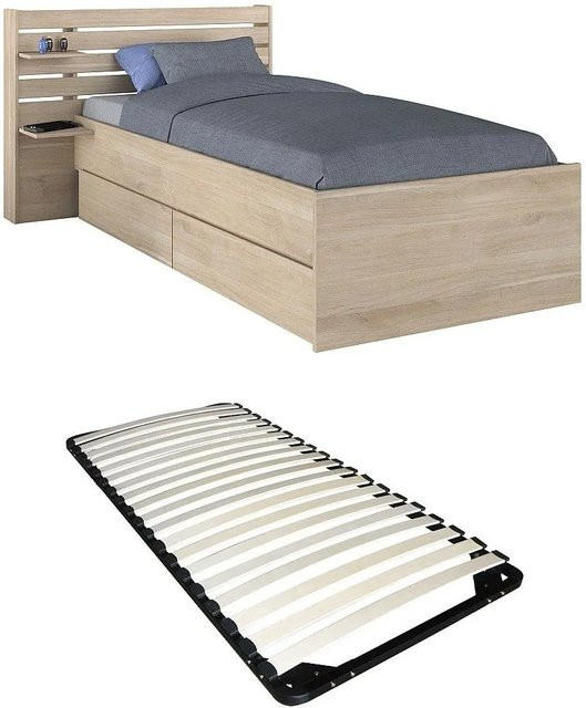 Vente-unique Bettrahmen Tenalia in Natur und Beige mit Schubladen, B/T/H: 121,5 x 216,8 x 88,6 cm - Bild 1