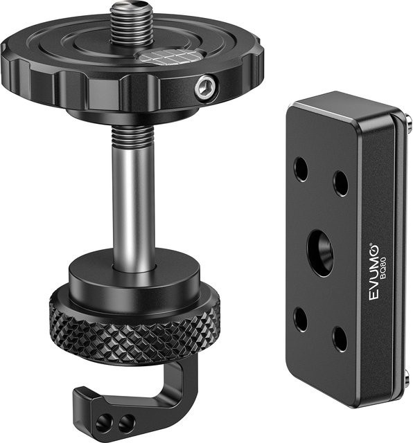 BOG DeathGrip Stativadapter Arca Sattelplatte Combo mit 3/8 Zoll Konverter, Schwerkrafthaken und Anti-Rutsch-Schnellwechselplatte in Schwarz - Bild 1