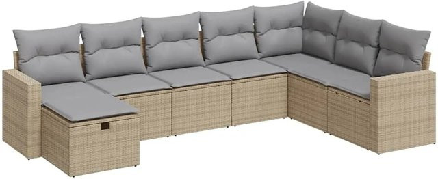 vidaXL 8-teilige Garten-Sofagarnitur in L-Form aus Poly-Rattan mit Kissen in Beige - Bild 1