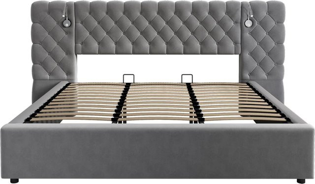 okwish Polsterbett mit LED-Beleuchtung und Lift-up-Funktion in Grau, B/T/H: 180 x 200 x 59,5 cm - Bild 1