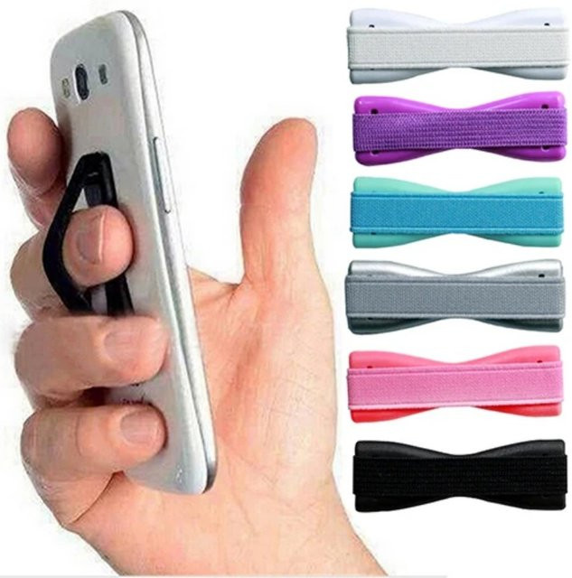 VIKEFON Selbstklebender Fingerring-Telefonhalter in Schwarz, tragbare Mini-Handyhalterung mit elastischem Seil für iPhone, Samsung und Xiaomi - Bild 1