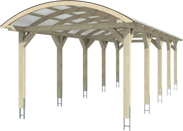 Skan Holz Carport Franken Bogendach aus Fichte in Nussbaum Braun mit Doppelstegplatten aus Polycarbonat B/T: 376 x 969 cm, Höhe: 293 cm - Bild 1