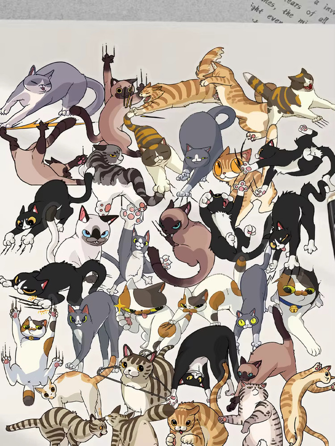 50 Stück Bunte Katzen Aufkleber als Cartoon Tier Sticker für DIY Dekoration, Scrapbooking und Gepäck - Bild 2