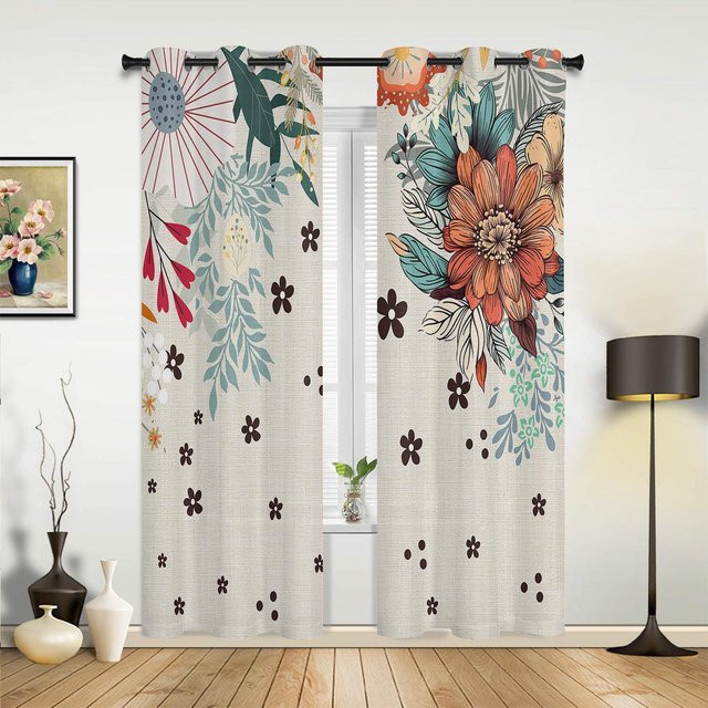 Super Six Boho Fenstervorhang mit abstraktem Blumenmuster in Grau, semi-transparent, B: 135 cm, H: 60 cm - Bild 1