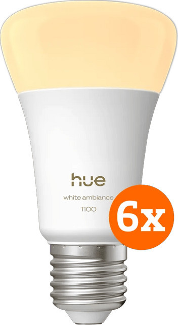 Philips Hue White Ambiance LED-Leuchtmittel E27 mit Bluetooth, 6er-Pack, 1.100 lm, Weiß - Bild 1