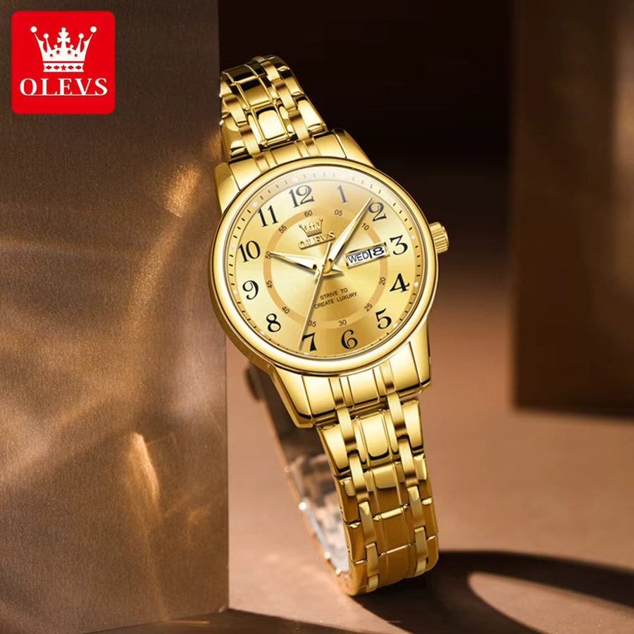 OLEVS Armbanduhr Quarz, Edelstahl, Gold, Damen, Datum, Wochentag - Bild 2