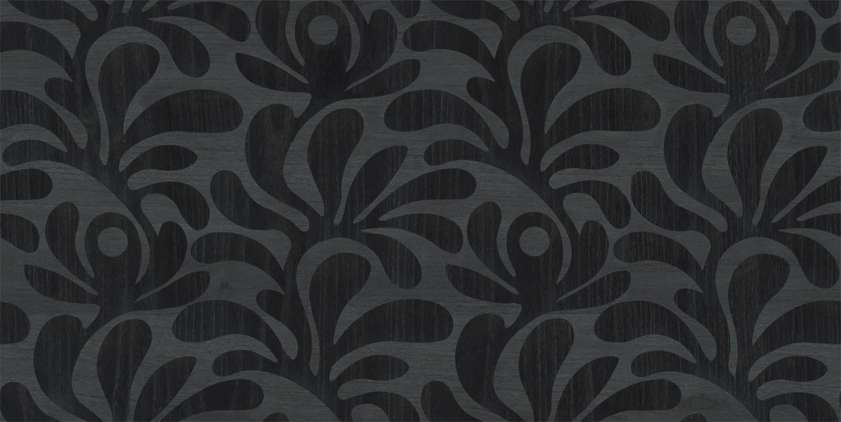 Moooi for Arte Wallpaper Woodblock Beetle Fern in Ebony Schwarz mit botanischem Design aus Vlies und Holzfurnier - Bild 1