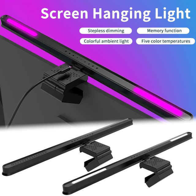 MeeToo RGB LED Monitor Licht Bar in Schwarz, dimmbare USB Schreibtischlampe für Gaming, Arbeit und Lesen, Breite: 51 cm - Bild 1