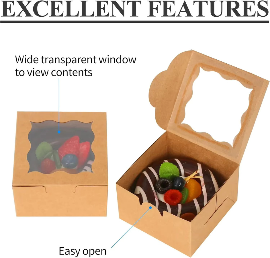 Einweg Cupcake-Boxen aus Kraftpapier mit Sichtfenster in Braun, B/T/H: 10,16 x 10,16 x 6,35 cm - Bild 2