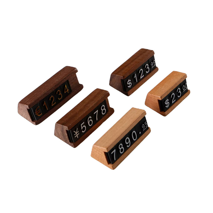 Loripos Holz-Preisetikett in Braun mit verstellbaren Nummern und Buchstaben für Warenpräsentationen - Bild 2