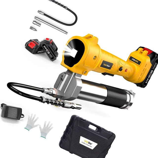 Taskstar kabellose elektrische Fettpistole Set mit 10000 PSI, gelb, kompatibel mit Makita 18V Akku, inklusive 99,4 cm flexiblem Schlauch und LED-Licht - Bild 1
