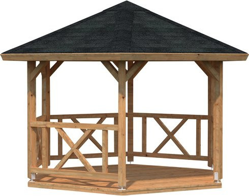PALMAKO Pavillon Betty 1 in braun mit Spitzdach und sechseckiger Form, B/T/H: 423 x 423 x 313 cm - Bild 1