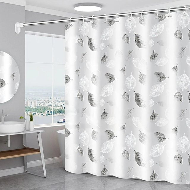 Wasserdichter und schimmelfreier Duschvorhang von ouyaohong in Weiß mit floralem Design, B/H: 180 x 180 cm - Bild 1