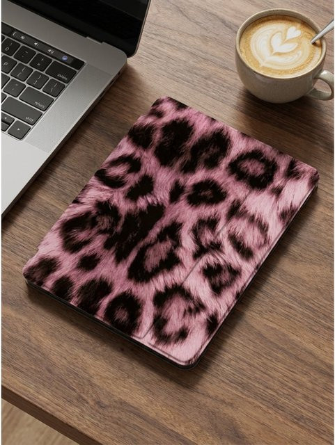DecoPhone Tablet-Hülle mit rosa Leopardenmuster für iPad Pro 10/11 Zoll, iPad Air 3/4/5 und iPad 6./7./8./9. Generation, dreifach gefaltetes Design in Pink - Bild 1
