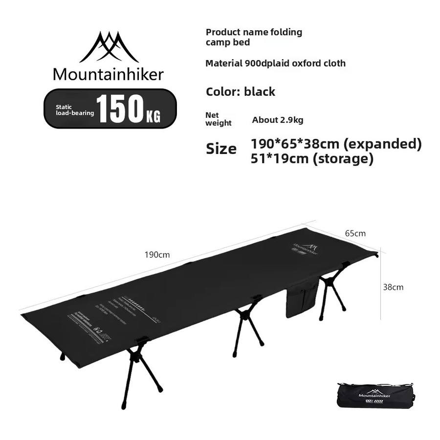 MOUNTAINHIKER Faltbares Campingbett aus Aluminiumlegierung in Schwarz mit Seitenfächern und 150 kg Tragfähigkeit - Bild 4