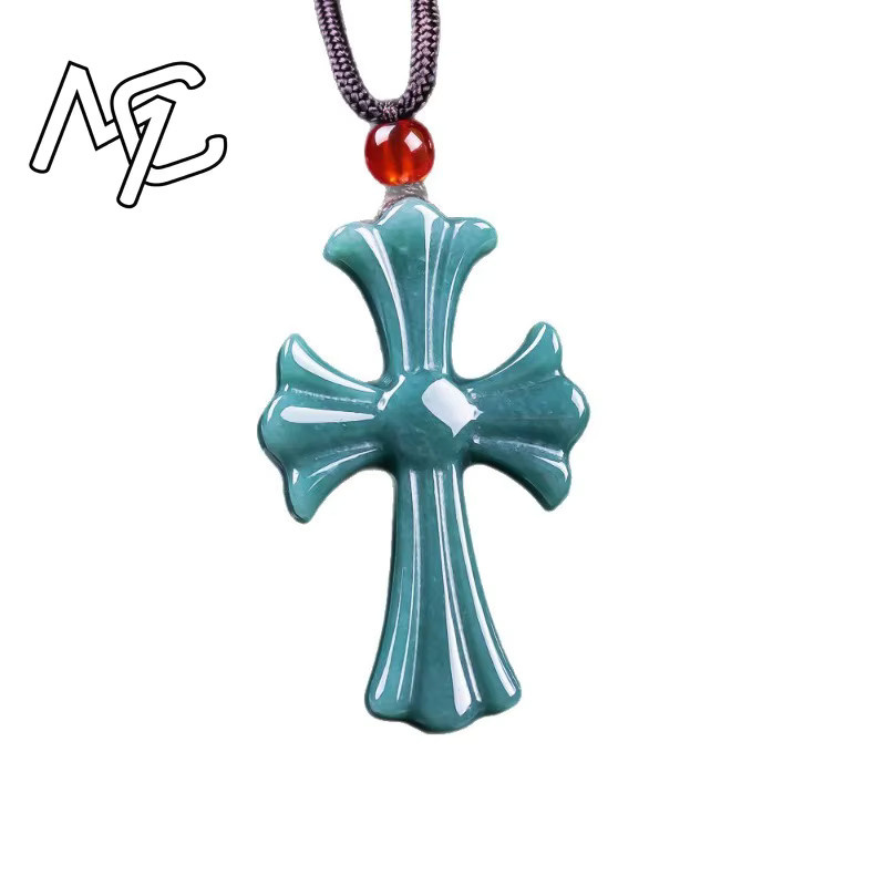 Halskette mit Smaragd-Jade Kreuz-Anhänger, Unisex - Bild 3