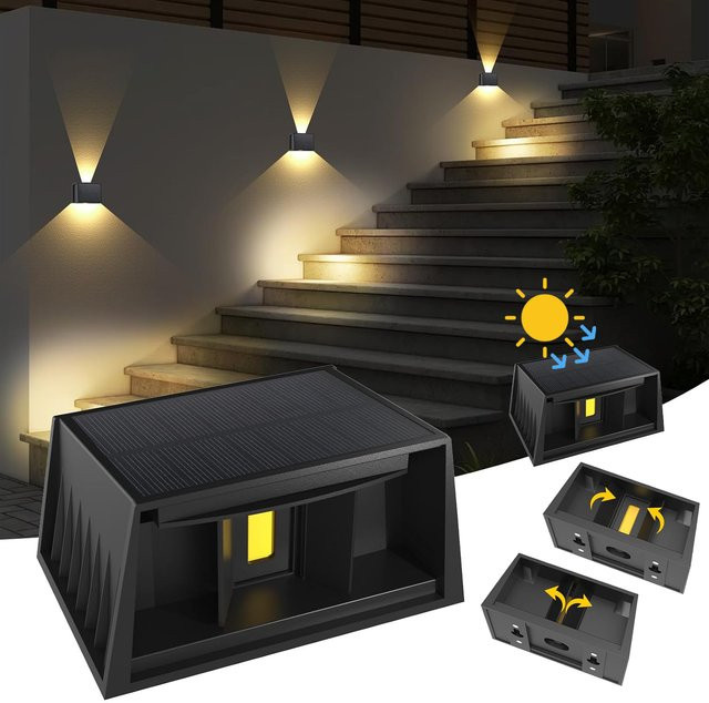 T-SUNRISE Solar-Wandleuchte Set in Schwarz mit warmweißem Licht 3000 K für Garten, Veranda und Außenbereich mit Up-and-Down-Abstrahlwinkel - Bild 1