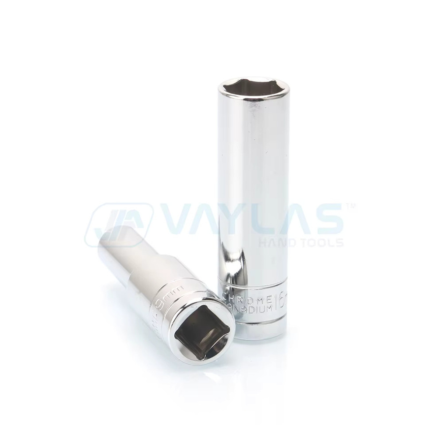 Vaylas Steckschlüssel Verlängerungshülse 1/2 Zoll Antrieb, 6 Punkt tiefe lange Reichweite, CRV Stahl, Silber, 8 bis 19 mm - Bild 1