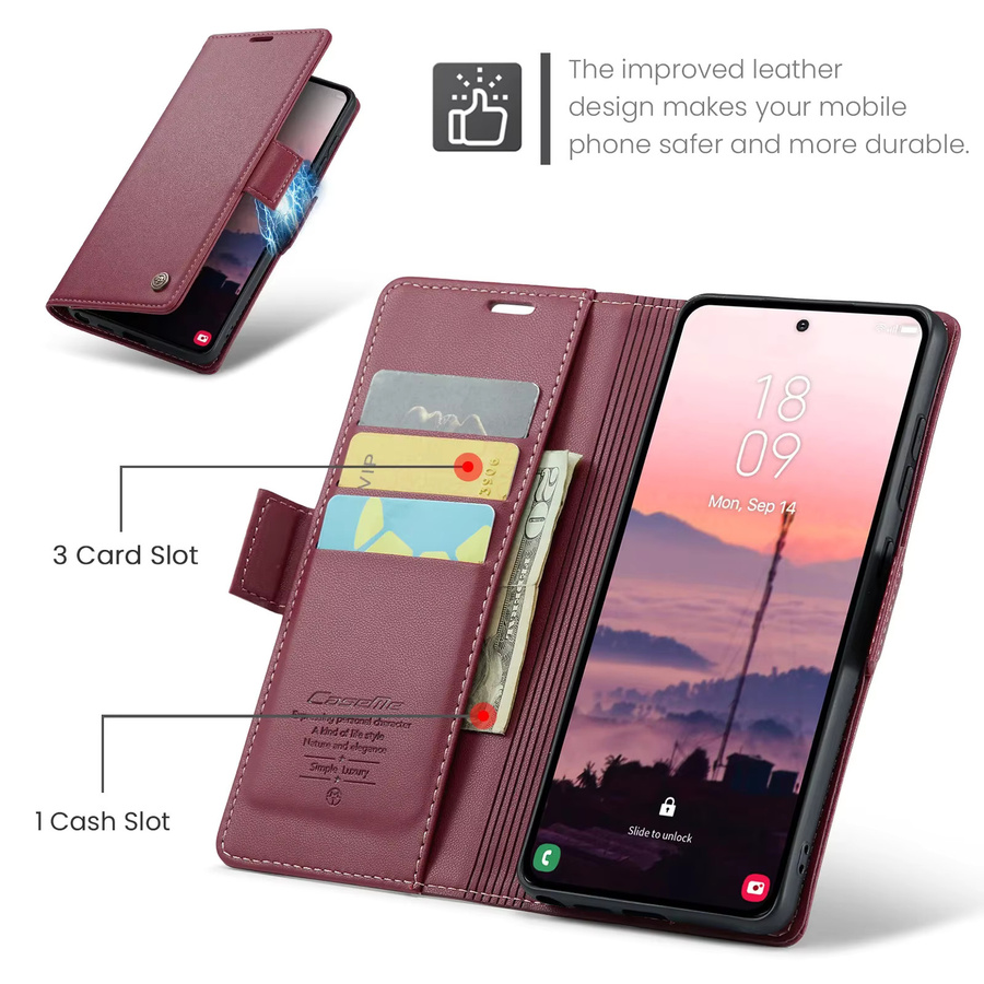 Leder Flip Case mit Wireless Charging und Kickstand für Samsung Galaxy S26 Ultra S25 Edge S24 FE S23 Ultra S22 S22U in Schwarz - Bild 3