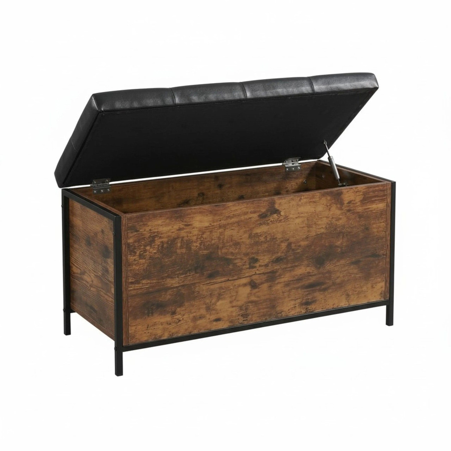 Relaxdays Sitzbank mit Stauraum aus Kunstleder in Dunkelbraun und Schwarz, B/T/H: 80 x 50 x 40 cm - Bild 2