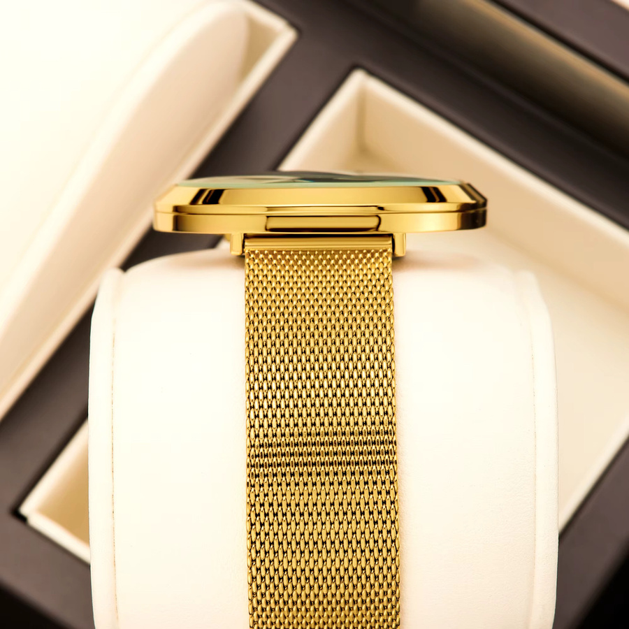YaLaLuSi Armbanduhr Quarz, Gold, Grün, Milanaise, Damen - Bild 3