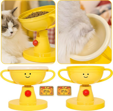 HOBBAGGO Katzennapf in Trophäenform, verstellbar und um 60 Grad geneigt, gelb, Nackenschutz-Design für Katzen und kleine Hunde