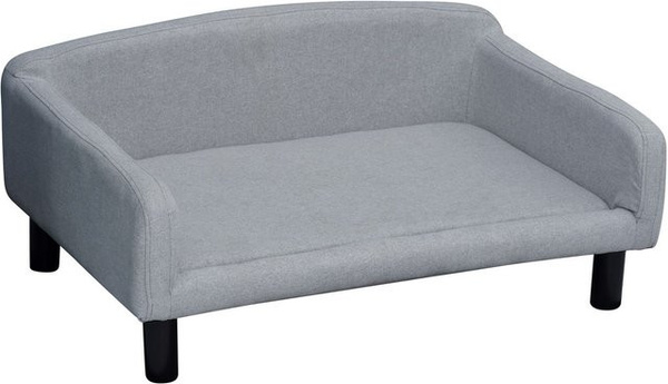 PawHut Hundesofa hellgrau mit Holzbeinen und abnehmbarem Bezug aus Polyester