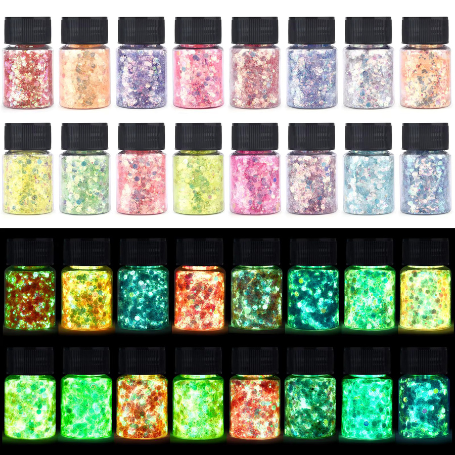 16-farbige leuchtende Pailletten in Multicolour für DIY-Epoxidharz, Schmuckherstellung und Nagelkunst - Bild 2