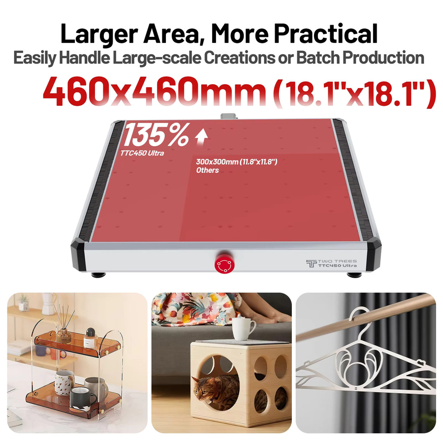 Twotrees TTC450 Ultra Desktop-CNC-Fräsmaschine mit 500W Spindel und 3,5-Zoll-Touchscreen, Vollmetall-CNC-Router für Holz, Acryl, MDF, Aluminium und Kunststoff, Arbeitsbereich: 46,5 x 46,5 cm - Bild 4