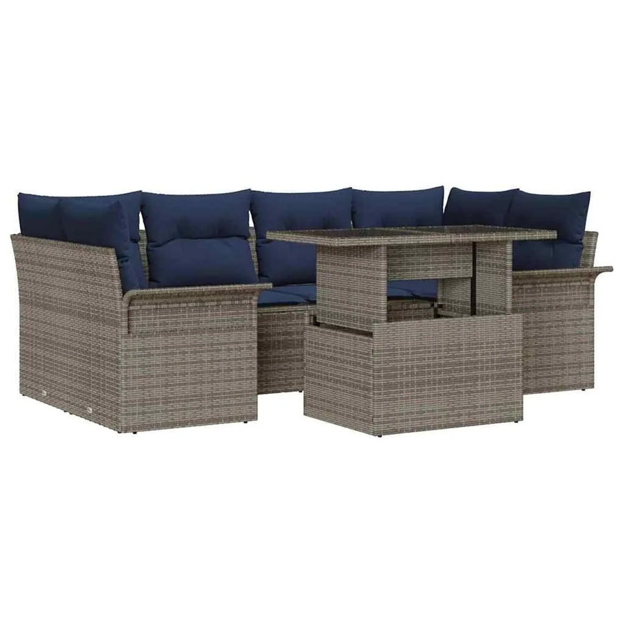 vidaXL Gartensofa-Set aus Polyrattan in Grau mit 7-teiliger Polsterung, L-Form und integriertem Kissen-Speicher für Terrasse und Garten - Bild 2
