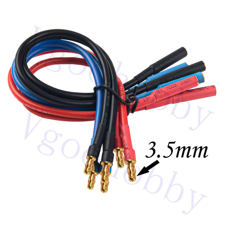 6er Pack Gold Bullet Connector 3,5mm Bananenstecker Verlängerungskabel Männlich Weiblich 14AWG für RC Auto und Boot in Gold und Multicolour - Bild 2