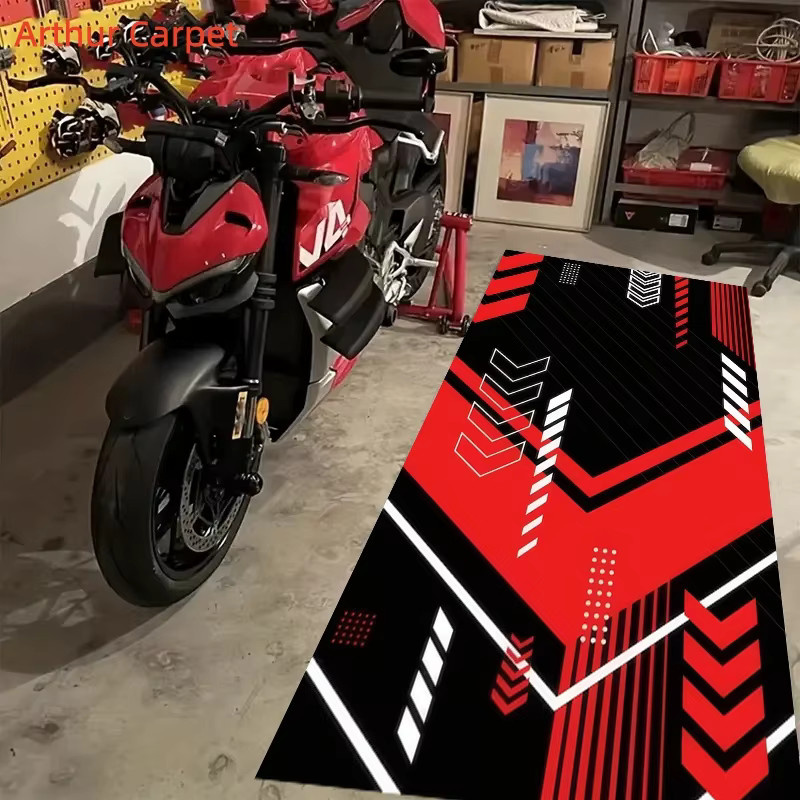 VIKAMA Motorradmatte in Multicolour, ölbeständige und wasserdichte Garagenmatte im Racing-Style - Bild 3