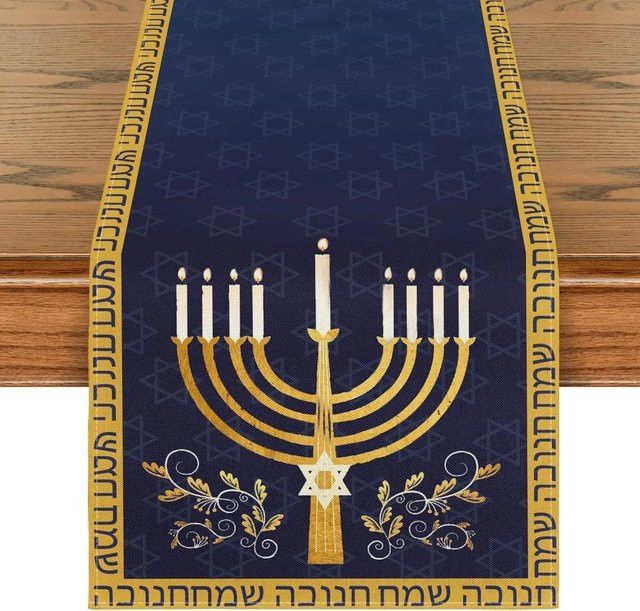 JMG Household Supplies Tischläufer aus Polyester mit floraler Jacquard-Webung und Stickerei, Blau, Breite: 150 cm - Bild 1
