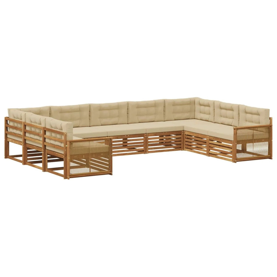 vidaXL Outdoor-Sofagarnitur aus Akazie Massivholz in Natur und Beige mit 9 Teilen und Kissen im modernen Latten-Design - Bild 2