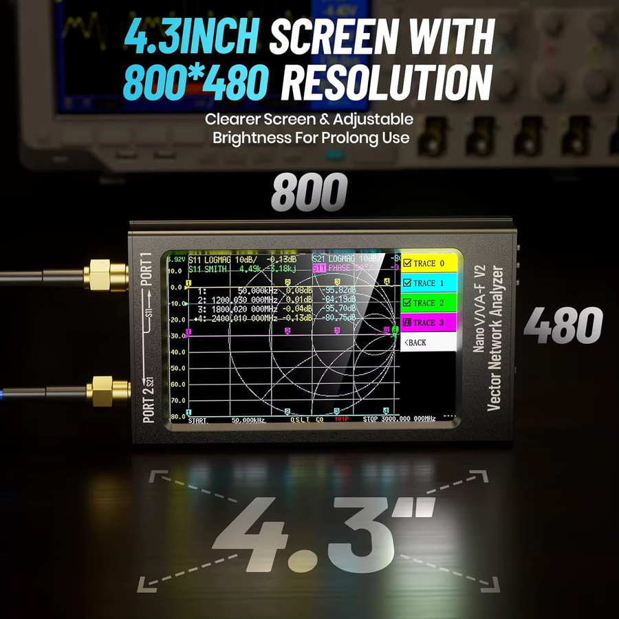 SeeSii NanoVNA-F V2 Vektornetzwerkanalysator 4,3 Zoll Schwarz, 50kHz-3000MHz HF VHF UHF SWR Antennenanalysator mit 5000mAh Akku - Bild 2