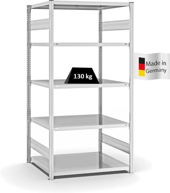 PROREGAL Fachbodenregal Stecksystem T-Profil Light-Duty in Lichtgrau, 5 Ebenen, H x B x T: 200 x 100 x 80 cm - Bild 1