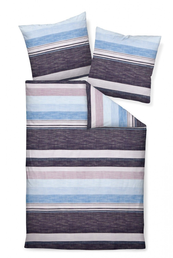 Janine Moments Mako-Satin Bettwäsche aus Baumwolle mit Streifen in Blau und Rosa, B/H: 200 x 200 cm, inklusive Kissenbezug 80 x 80 cm - Bild 1