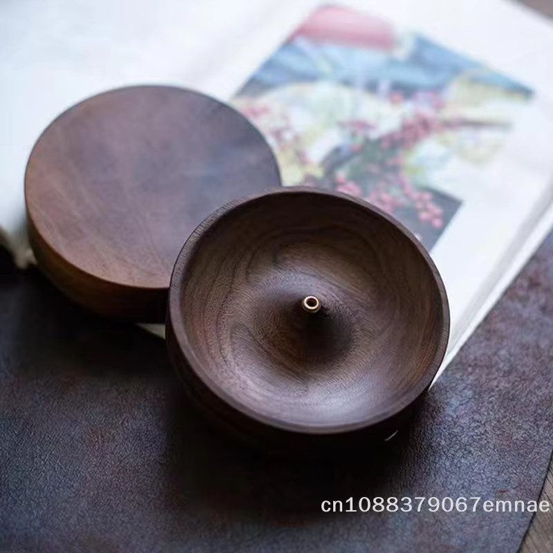 ZYAS Massiver Holz-Räucherstäbchenhalter in Braun, handgefertigter Rundhalter für Meditation und Heimdekoration - Bild 5