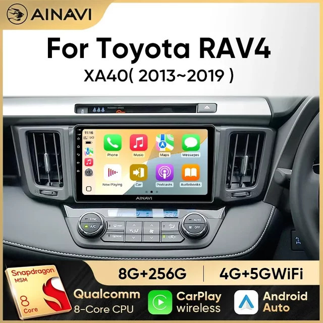 Ainavi Multimedia-Autoradio für Toyota RAV4 XA40 2013-2019 mit Android 12, Wireless Carplay und DSP, Schwarz - Bild 1