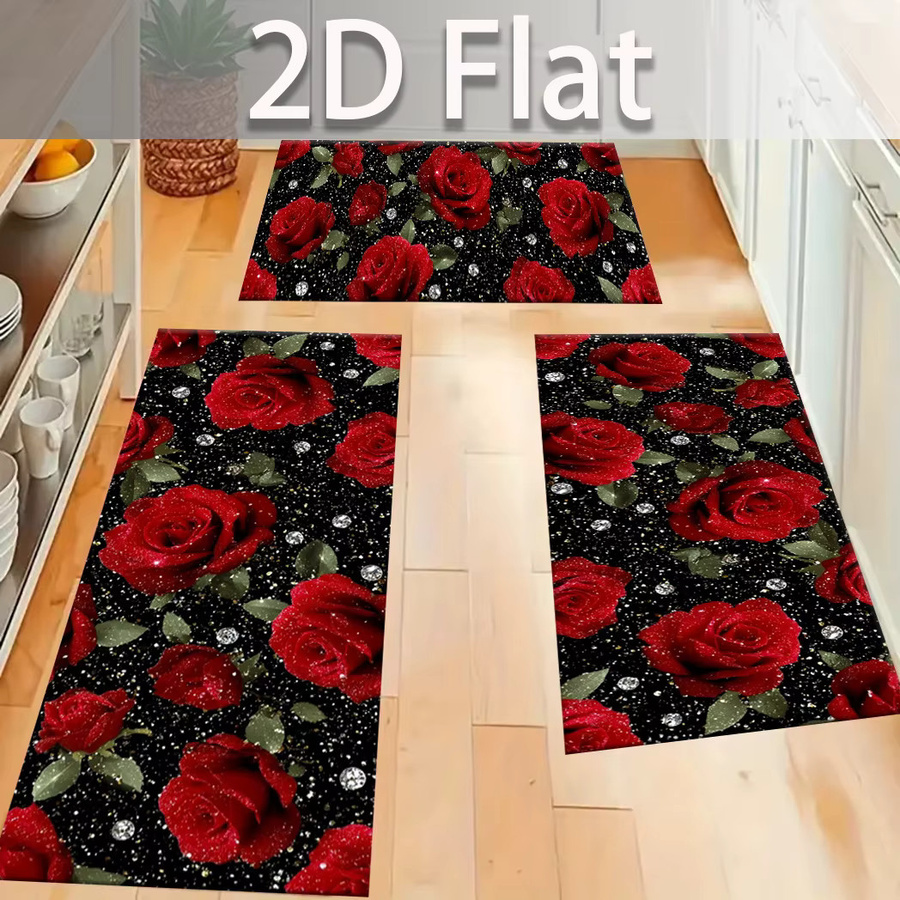 VIKAMA Druckteppich Crimson Rose für Wohnzimmer, Schlafzimmer und Küche - Bild 4
