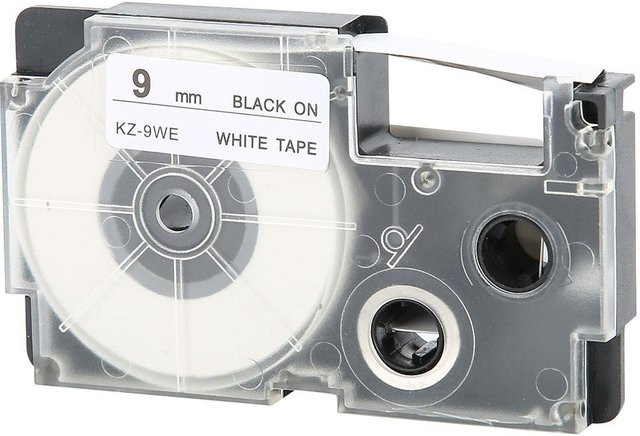 Casio 9-mm-Schriftbandkassette für Etikettendrucker CW L300 Schwarz auf Weiß - Bild 1