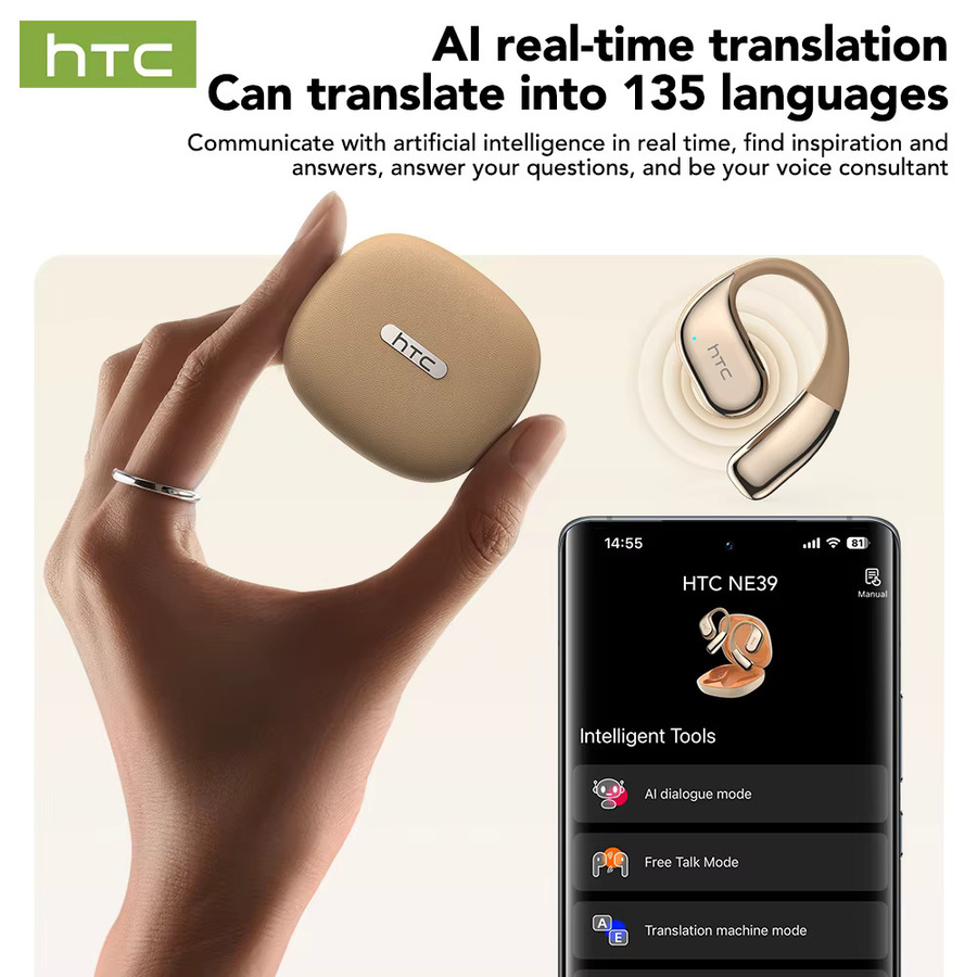 HTC NE39 AI-Übersetzungs-Ohrhörer Kabellose Bluetooth TWS Open-Ear-Kopfhörer mit Mikrofon für HD-Anrufe in Silber - Bild 3