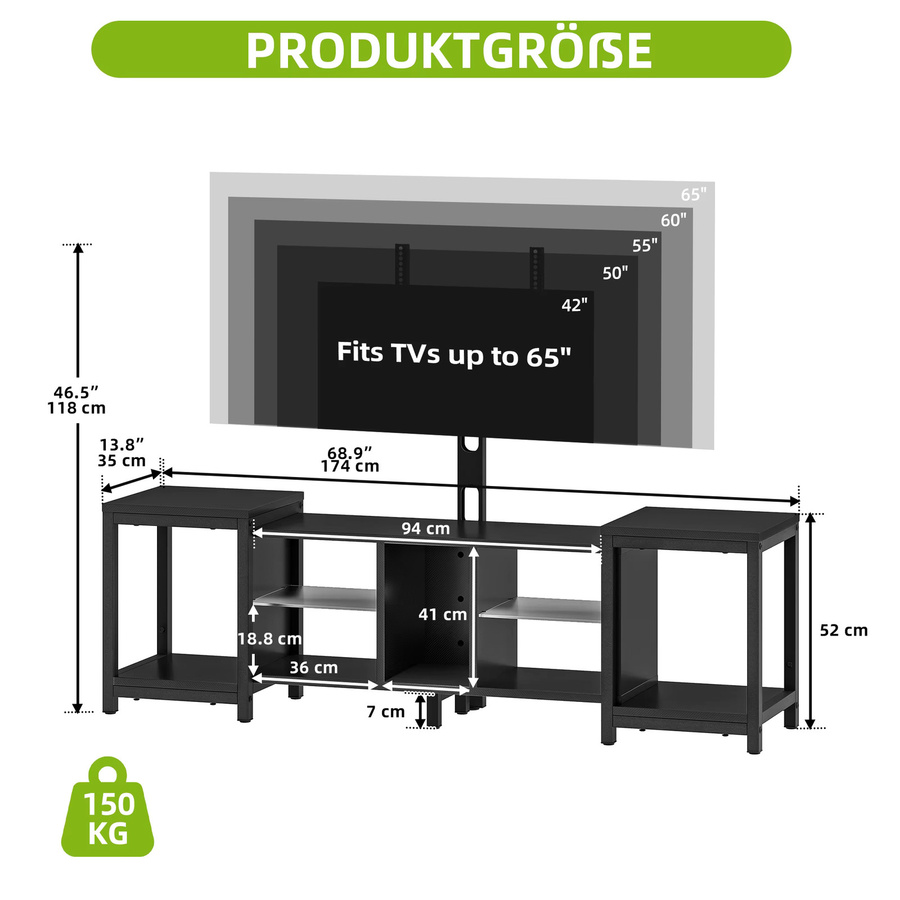 YITAHOME Verstellbarer TV-Ständer in Schwarz mit RGB-LED-Beleuchtung für 70-Zoll-Fernseher, Modernes TV-Möbel aus Metall für das Wohnzimmer - Bild 6