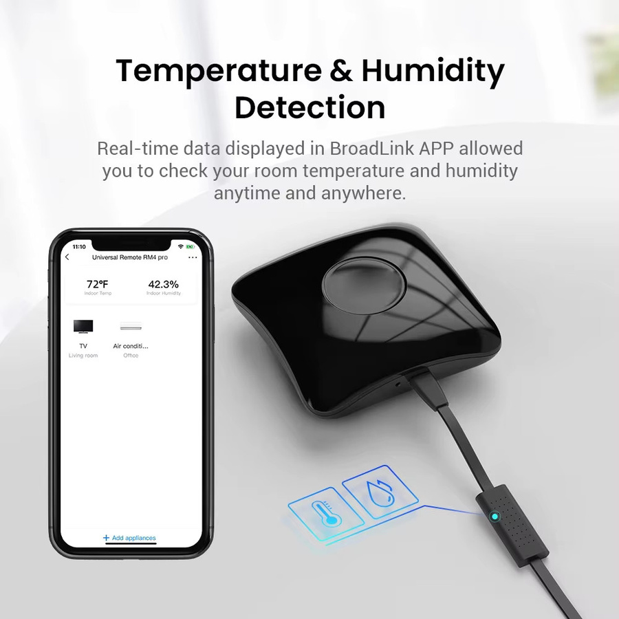 BroadLink RM4 Pro RM4+ HTS2 Smarte Universalfernbedienung mit Temperatur- und Feuchtigkeitssensor in Schwarz - Bild 4