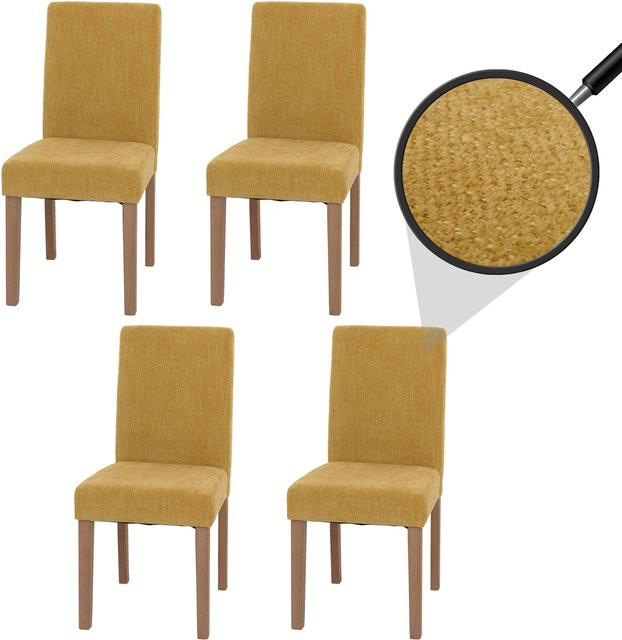 4er-Set MCW Esszimmerstühle Littau aus Chenille mit Holzbeinen in Gelb - Bild 1
