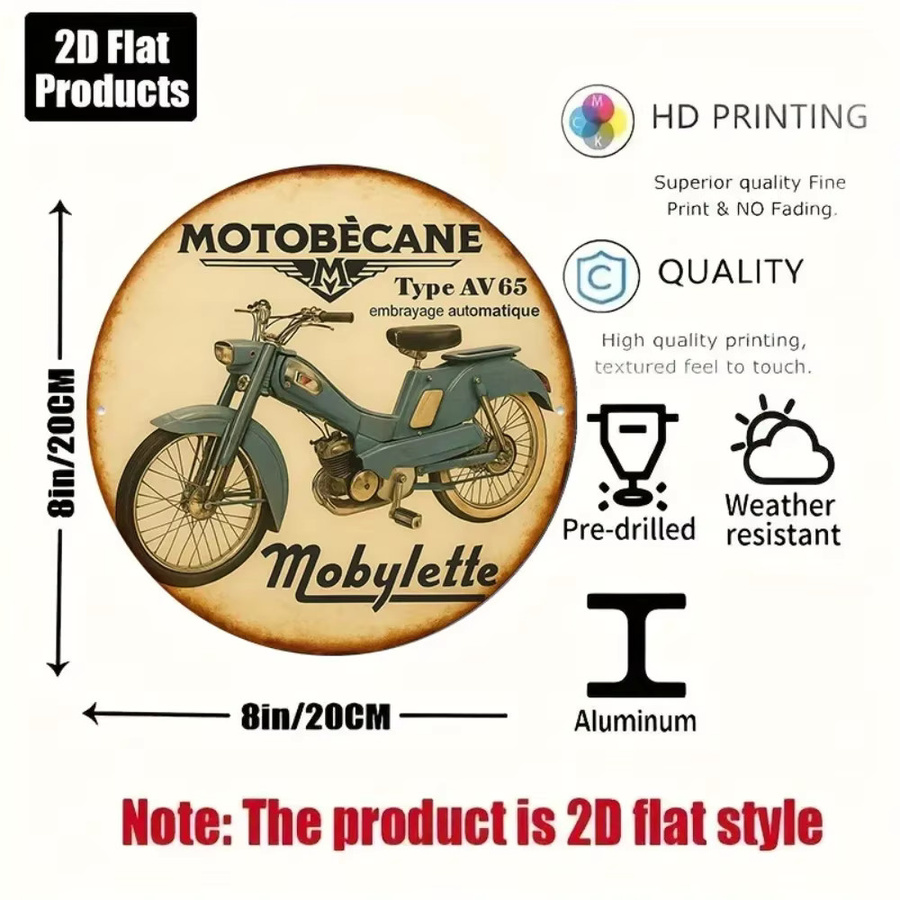 Vintage Französisches Motorrad Metall-Wandschild CIFBUY Retro MotoBécane Blechposter für Garage und Bar, Mehrfarbig, Breite: 20,32 cm, Höhe: 20,32 cm - Bild 3