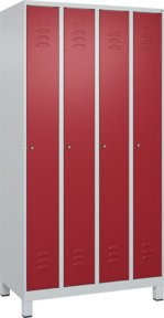 C+P Spind Classic PLUS Garderobenschrank mit 4 Abteilen, Stahl, Farbe: Lichtgrau/Rubinrot, B/T/H: 100 x 50 x 195 cm - Bild 1
