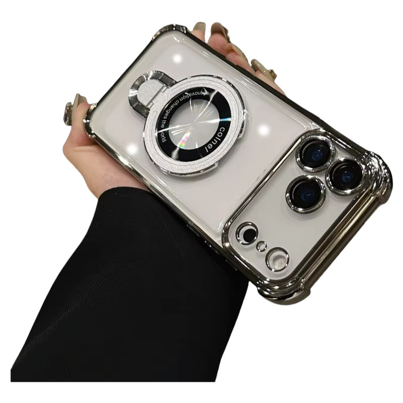Stoßfeste magnetische iPhone Schutzhülle mit Halterung für iPhone 17, 16, 15, 14, 13, 12 Pro Max Plus, XS, XR, XS Max in Grau und Transparent - Bild 4